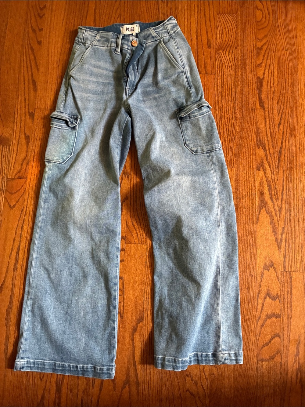PAIGE Light Wash Blue Cargo Jeans